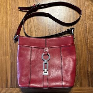 Etienne Aigner Red Leather Midsized Shoulder Purse with Silver Detail